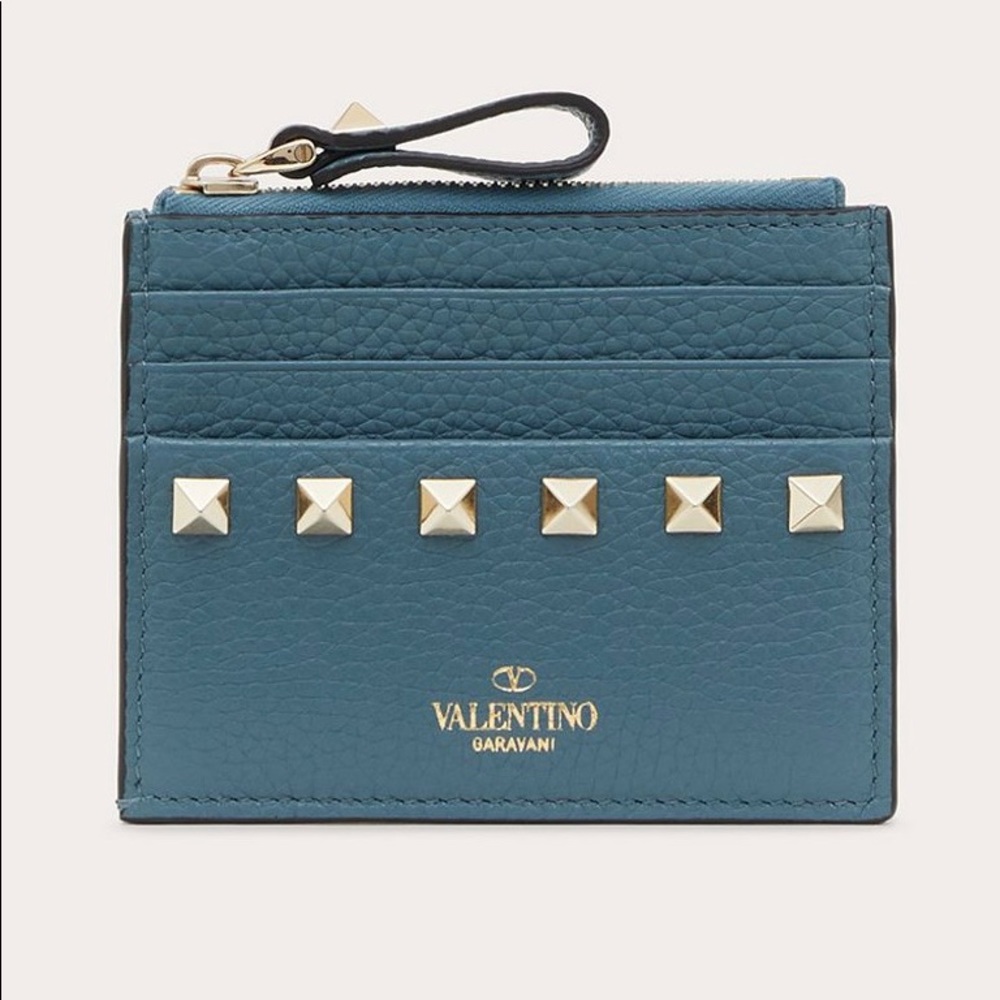 VALENTINO ROCKSTUD GRAINY CALFSKIN CARDHOLDER